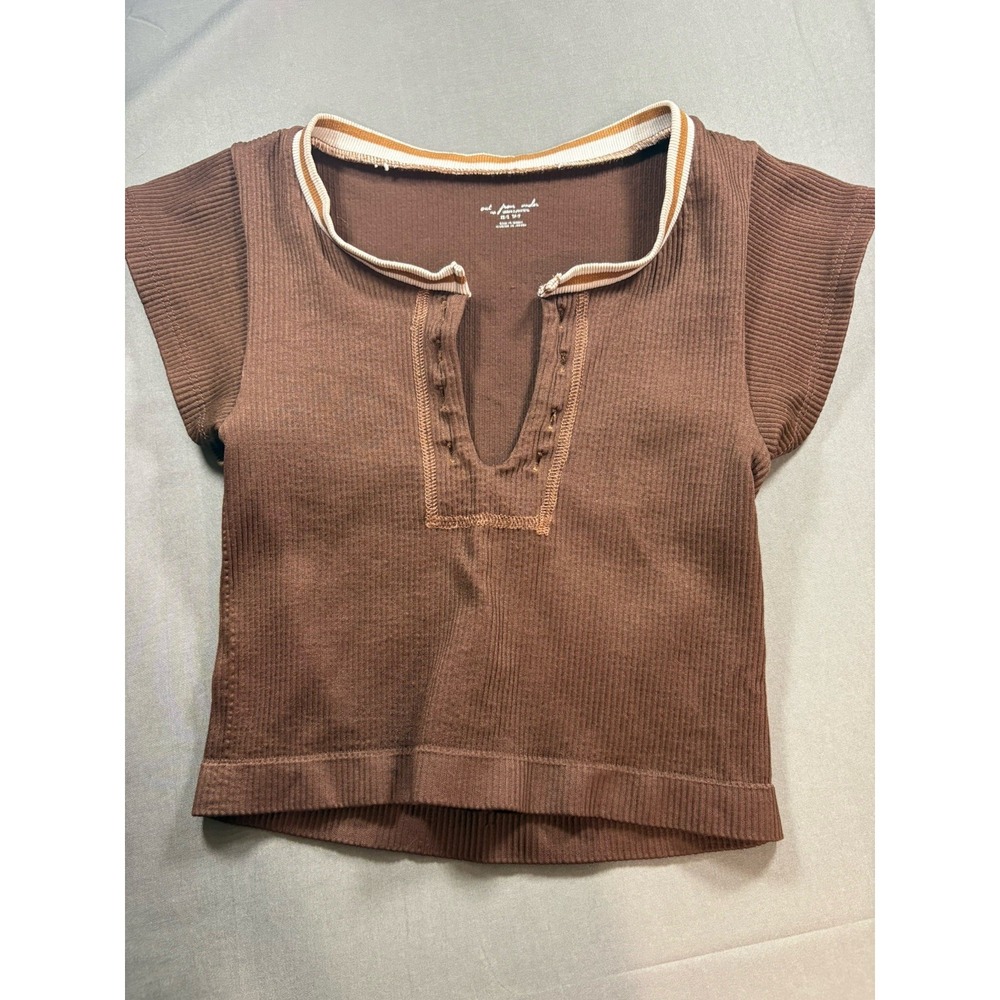 Urban Outfitters Out From Under Women's Fitted Brown Ribbed Henley Crop Top XS